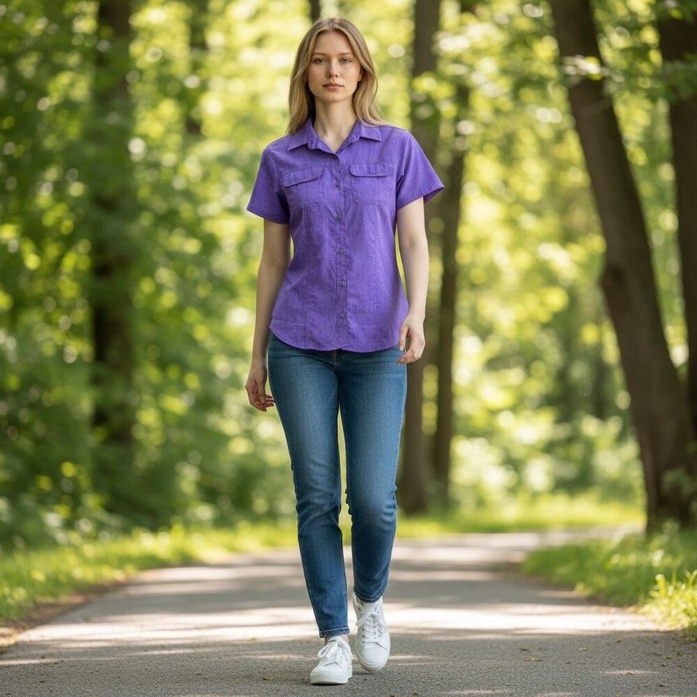 Magellan Outdoors Fish Gear Womens XL Purple Short Sleeve Moisture Wicking Shirt